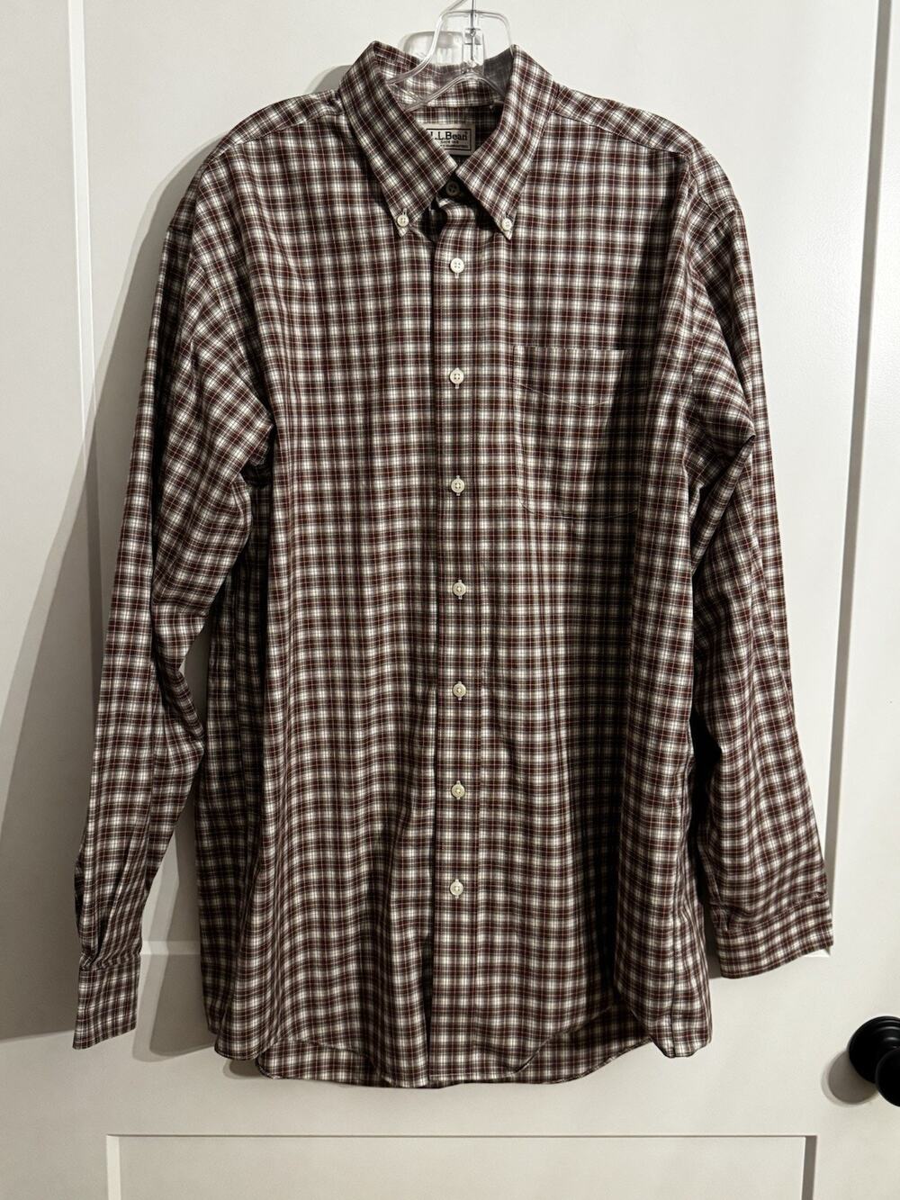 L.L. Bean Scotch Red Plaid Mens Button Down Oxford Sz Large Tall Lumberjack